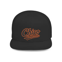 Load image into Gallery viewer, Chico California Flat Bill Snapback Hat — Vintage Script Embroidered Cap
